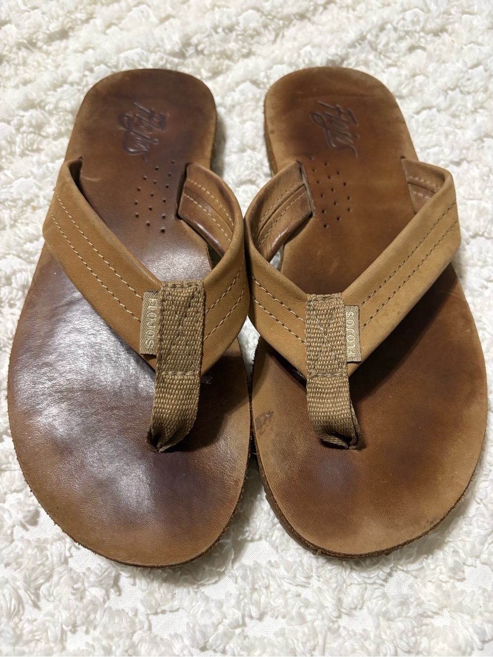 Flojos Tan/Brown Leather-Style Thong Sandals
